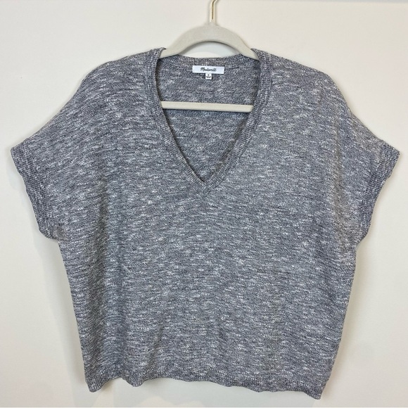 Madewell Cropped Dolman Sleeves Knit Sweater Top Oreo Gray Size M Boxy V Neck - Picture 11 of 15